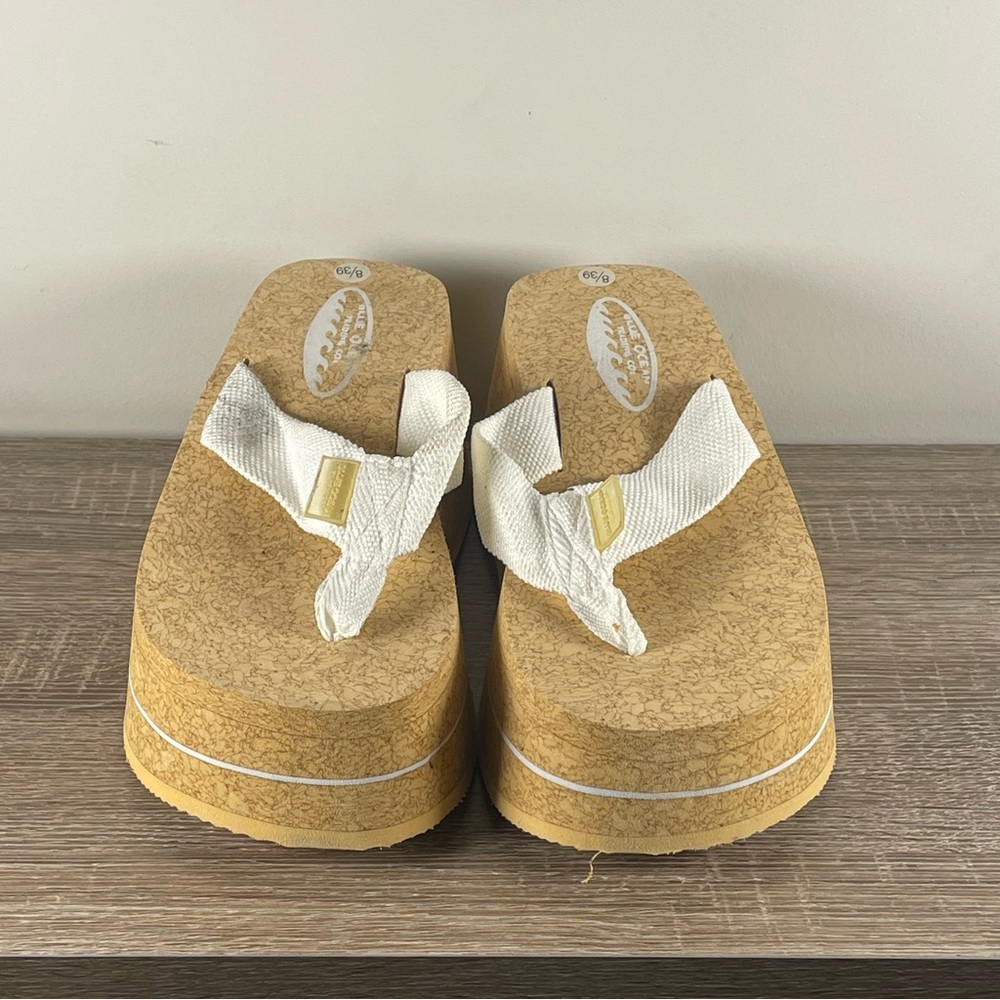 Y2K Blue Ocean Chunky Platform Flip Flops Wedge Thong Sandals - Size 9 - Picture 2 of 5